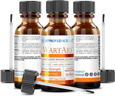 Approved Science WartAid Fast Acting Wart Removal with Salicylic Acid and Tea Tree Oil All Natural Soothing and Hydrating Solution .5 Fl Oz. 3 Month Supply