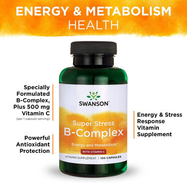 Swanson Vitamin B-Complex w/Vitamin C - Natural Supplement Promoting Stress Relief Energy Support & Aiding Immune Health - May Support Metabolism & Nervous Health - (100 Capsules)