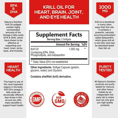 Antarctic Krill Oil 1000mg Extra Strength with Omega-3s, EPA, DHA, Astaxanthin & Phospholipids - Omega 3 Fatty Acids Supplement for Supporting Brain, Heart & Joints, Non-GMO - 60 Softgels
