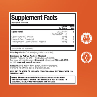 Arthur Andrew Medical Lipagest - Concentrated Lipase Enzyme - 20,000 FIP - Optimal Digestion of Fats - Nutrient Absorption - Gallblader & Keto Support - Dairy-Free & Vegan - 90 Capsule