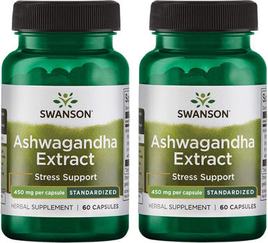 Swanson Ashwagandha Extract-Natural Supplement Promoting A Healthy Stress Response Energy Support & Nervous System Health-Ayurvedic Supplement for Natural Wellness-(60 Capsules 450mg Each) (2 Pack)