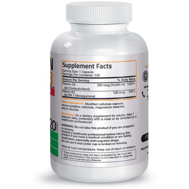 Bronson Vitamin K2 (MK7) with D3 Extra Strength Supplement Bone Health Non-GMO Formula 10,000 IU Vitamin D3 & 120 mcg Vitamin K2 MK-7 Easy to Swallow Vitamin D & K, 120 Capsules