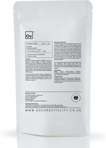 OV Oxford Vitality | Sea Kelp Tablets | 120mg Supplements for Iodine Source, Metabolism, Skin and Brain Health