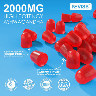 Ashwagandha Gummies 2000Mg, Magnesium Glycinate Gummies For Adults 200Mg, Vitamin B6, Zinc, Rhodiola Rosea, Lemon Balm, - Relaxation Support, Natural Zzz, Brain, Muscle, Stamina, Energy, Sugar Free