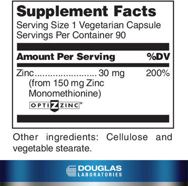 Douglas Laboratories Opti Zinc 30 Mg. Zinc Monomethionine Supports Immune Function And Healthy Skin 90 Capsules