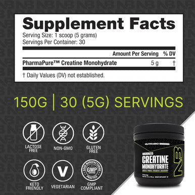 Nutrabio Creatine Monohydrate Unflavored (150 g) and Clear Whey Protein Isolate (Watermelon Breeze) Supplement Bundle Muscle Energy Maximum Growth Recovery and Strength