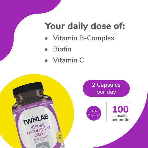 Twinlab Stress BComplex Caps Complete BComplex and 1000 mg Vitamin C Energy Support Supplement with Vitamin B12 and B6100 Capsules
