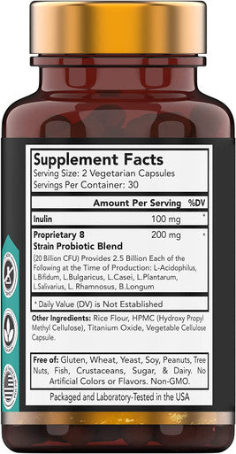Probiotics for Women & Men with Prebiotics for Digestive Health with Acidophilus | 60 Enteric Coated Vegetarian Capsules | 20 Billion CFUs - 8 Strains | by TNVitamins