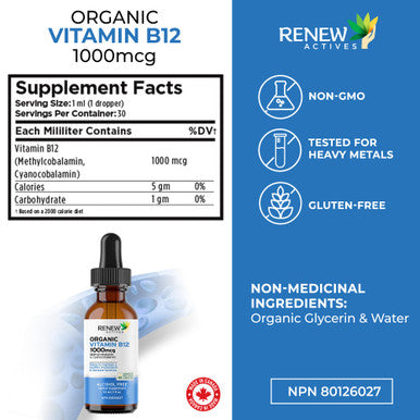 Renew Actives Premium B12 Liquid - Vegan Drops With Potent Complex For Healthy Skin, Nails, Hair, And Immune Functions - Revitalize Your Wellness - Liquid Extract Supplement 30Ml