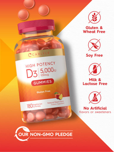 Carlyle Vitamin D Gummies | 5000Iu | 180 Count | Vegetarian, Non-Gmo, And Gluten Free Formula | High Potency Vitamin D3 Supplemen