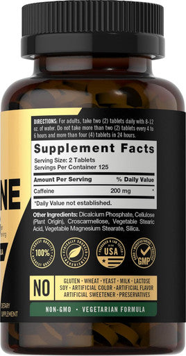 Carlyle Caffeine Pills 200mg | 250 Tablets | Advanced Athlete Formula | Vegetarian Non-GMO & Gluten Supplement