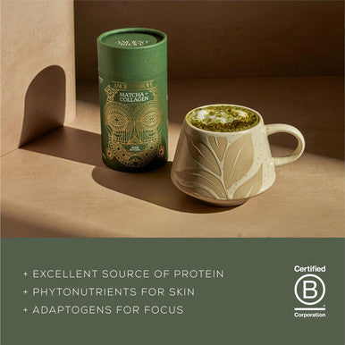 Ancient + Brave Matcha + Collagen 150G Pouch - Lion'S Mane Mushroom Powder For Mental Clarity - Hydrolysed Collagen Peptides - For Skin, Hair & Nails - Organic Matcha Tea, Mct Oil, Moringa & Cinnamon