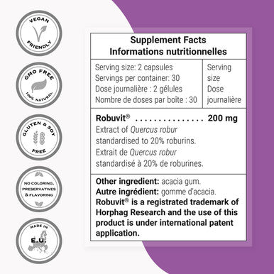Supersmart Robuvit 200 mg Per Day French Oak Wood Extract for Stress Emotional Wellness Antioxidant Supplement Helps Fight Fatigue NonGMO Gluten Free 60 Vegetarian Capsules