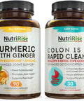 Colon 15 Day Cleanse + Turmeric, Ginger & BioPerine: Digestive Health & Immune Support Bundle for Constipation & Bloating Relief, Metabolism & Energy. Probiotics, MCT Oil, Psyllium, Flaxseed