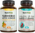 Colon 15 Day Cleanse Turmeric Ginger BioPerine Digestive Health Immune Support Bundle for Constipation Bloating Relief Metabolism Energy. Probiotics MCT Oil Psyllium Flaxseed