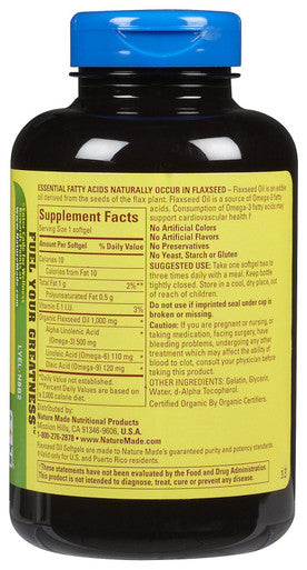 Nature Made Flaxseed Oil 1 000 Mg Softgels 180 Ct