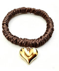 22 Momme 100% Pink Pure Mulberry Silk Hair Ties Silk Scrunchies with Heart-Shaped Pendant for Women