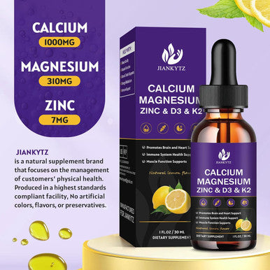 Calcium Magnesium Zinc 1300Mg With Magnesium Glycinate, Vitamin C D3 K2 B6 And Sea Moss Calcium Supplement Calcium With Vitamin D3 K2 Liquid Drop Gluten 2 Pack