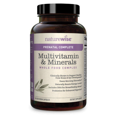 Naturewise Prenatal Whole Food Multivitamin For Women | Folate, Vegetarian Dha, Non-Constipating Iron, Plant-Based Calcium, Lutem