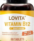 Lovita Vitamin B12 1000 mcg (B12 Vitamins as Cyanocobalamin) Timed Release B12 VeganFriendly Supports Nervous System 60 Vegetarian Tablets (2 Month Supply)