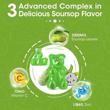 2000Mg Natural Soursop Graviola Gummies Supplement, Original Soursop Leaves Extract With Vitamins C & Zinc For Women & Men, Multivitamin Soursop Fruit Supplement For Immunity & Antioxidant & Energy