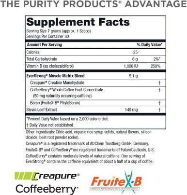 EverStrong Powder from Purity Products Muscle Matrix Blend Creapure Creatine Boron FruiteXB PhytoBoron CoffeeBerry Extract Boosted with 1000 IU Vitamin D Berry Burst 210 g