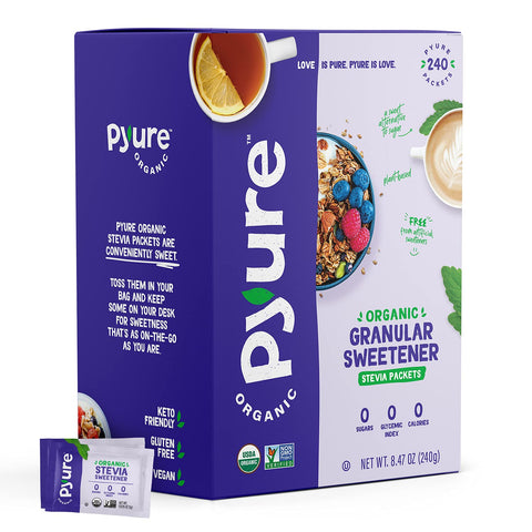 Pyure Organic Stevia Packets Zero Calorie Sweetener for Coffee and Baking Granulated Stevia Sugar Substitute PlantBased Keto Diabetic & Paleo Friendly USDA Organic NonGMO 1000 Packets