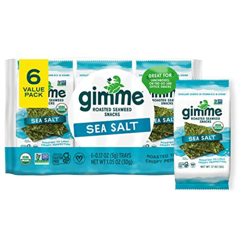 Gimme Seaweed Organic Premium Roasted Seaweed Snacks Sea Salt 6 Count Keto Vegan GlutenFree Great Source of Omega3s and Iodine Healthy OnTheGo Snack for Kids and Adults