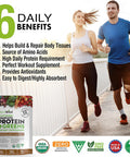 Plantvital Vegan Protein Powder Plant Based, Organic Protein Powder Chocolate, 24G/0G Sugar, 12 Superfoods, Veggies, Probiotics, Raw Cocoa, Kale, Beets, Spirulina, Pea, Gluten-, Keto-Friendly,16Oz