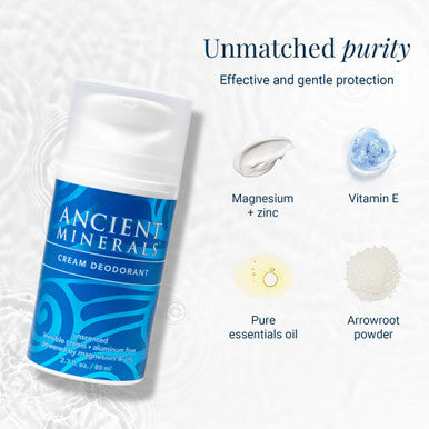 Ancient Minerals Natural Deodorant Cream Unscented Aluminum-Free with Magnesium Zinc & Vitamin E for Women and Men Vegan Formula for Sensitive Skin 24-Hour Odor Protection 2 oz