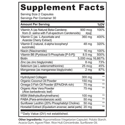 Naturelo Hair Skin And Nails Vitamins - 5000 Mcg Biotin Collagen Natural Vitamin E - Supplement For Healthy Skin Hair Growth For Women And Men 60 Capsules