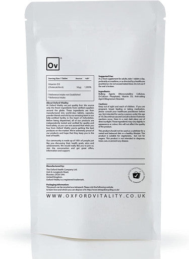 Vitamin D3 2000iu Tablets | Immune Health, Muscles, Bones and Teeth | Oxford Vitality (365)