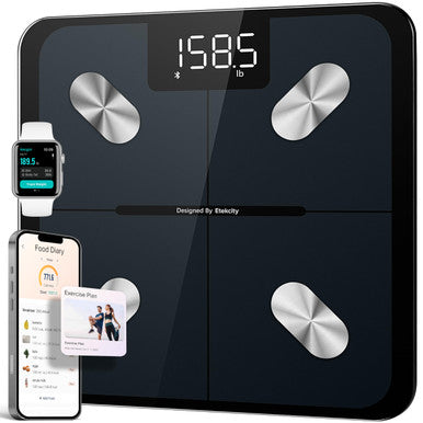 Etekcity Smart Scale for Body Weight, FSA&HSA Eligible, Bathroom Digital Weighing Scale with BMI, Body Fat, Muscle Mass, Accurate Bluetooth Home User Health Equipment Sync Apps, LED, Tempered glass - Black - 11 x 11 inches