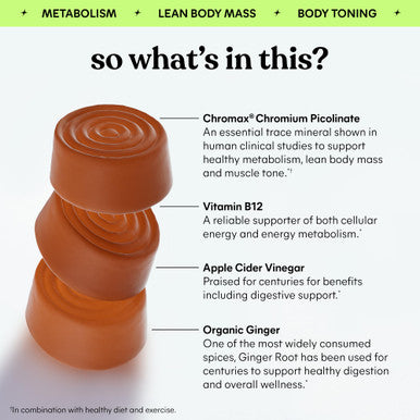 Lemme Tone Metabolism Gummies Apple Cider Vinegar Clinically Studied Chromium B12 Ginger Root Extract Promote Lean Body Mass Watermelon Apple Flavor (30 Day Supply)