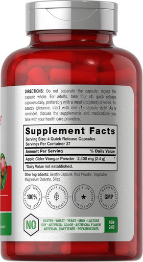 Horbaach Apple Cider Vinegar Capsules 2400Mg 150 Count Non-Gmo Gluten Supplement
