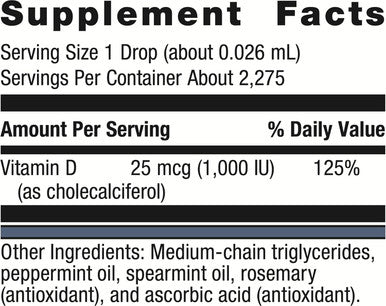 Metagenics MetaKids D3 1000 IU Liquid Vitamin D Supplement to Help Support Bone and Immune Health - 2 fl oz 2275 Servings