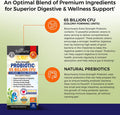 Probiotic 65 Billion Probiotics with Prebiotic for Women Men Lactobacillus Acidophilus Digestive Health Capsules Targeted Release Technology Shelf Stable Supplement NonGMO Dairy 30ct