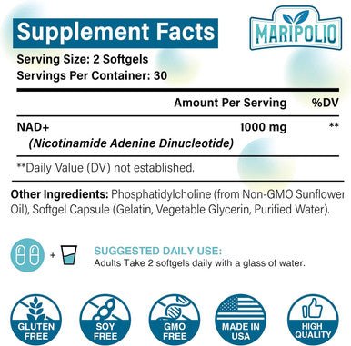 Liposomal Nad+ Supplement 1000 Mg Highest Nad Pontecy Max Absorption Pure Nad Supplement Energy And Dna Repair, Aging Defense, Brain Function 120 Softgels