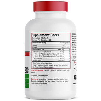 Bronson Antarctic Krill Oil 2000 Mg With Omega-3S Epa Dha Astaxanthin And Phospholipids 120 Softgels (60 Servings)