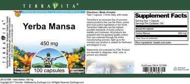 Terravita Yerba Mansa - 450 Mg (100 Capsules, Zin: 521698)
