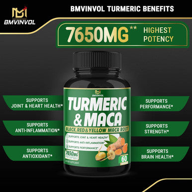 5in1 Turmeric Curcumin Capsules 7650mg 95 Curcuminoids Maca Garlic Ginger Black Pepper Supports Joint Health Inflammation Response 60 Count
