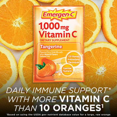 Emergen-C 1000mg Vitamin C Powder, with Antioxidants, B Vitamins and Electrolytes, Vitamin C Supplements for Immune Support, Caffeine Drink Mix, Tangerine Flavor - 60 Count/2 Month Supply