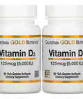 Vitamin D3 Supplement By California Gold Nutrition - Support For Healthy Bones & Teeth - Immune System Support - Gluten Free, Non-Gmo - 125 Mcg (5,000 Iu) - 2 Pack Of 90 Fish Gelatin Softgels Each