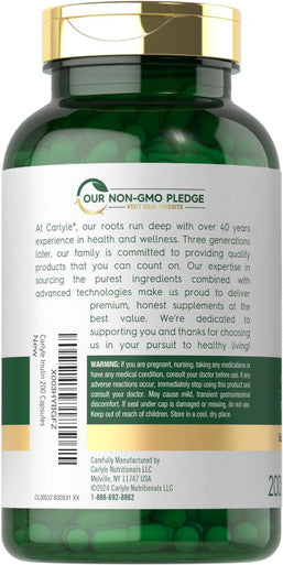 Carlyle Inulin Powder Capsules 200 Count Non-GMO and Gluten Supplement