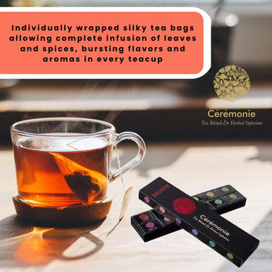 Ceremonie Tea Premium Gourmet Herbal Teas Variety Pack - her Tea Set - Assorted Tea Sampler 12 Individually Wrapped Silky Mesh Herbal Teas & Blend Bags | Single Serve Pouches