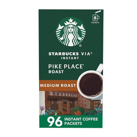 Starbucks VIA Instant Coffee, Medium Roast Coffee, Pike Place Roast, 100% Arabica, Single-Serve, 1 Box (50 Packets) | 100% Arabica instant coffee packets; Pike Place Roast medium roast; 1 box, 50 packets