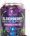 Nature'S Nutrition Sambucus Elderberry Gummies for Adults Teens & Kids - Super Concentrated 35:1 Extract Equivalent to 4200mg of Elderberries - Daily Immune Support Black Elderberry Vitamin Supplement - 120 Count