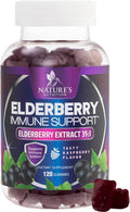 Nature'S Nutrition Sambucus Elderberry Gummies for Adults Teens & Kids - Super Concentrated 35:1 Extract Equivalent to 4200mg of Elderberries - Daily Immune Support Black Elderberry Vitamin Supplement - 120 Count