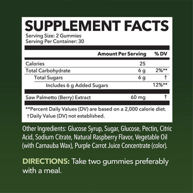 Saw Palmetto Gummies Hair Growth Supplement for Women and Men to Assist Reversal of Balding Hair Thinning by Blocking DHT Receptors Vegan Gummies