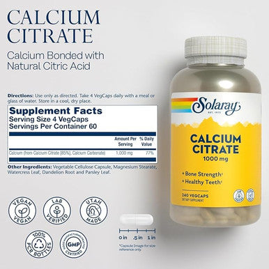 Solaray - Calcium Citrate, 1,000 mg, 240 Vegetarian Capsules